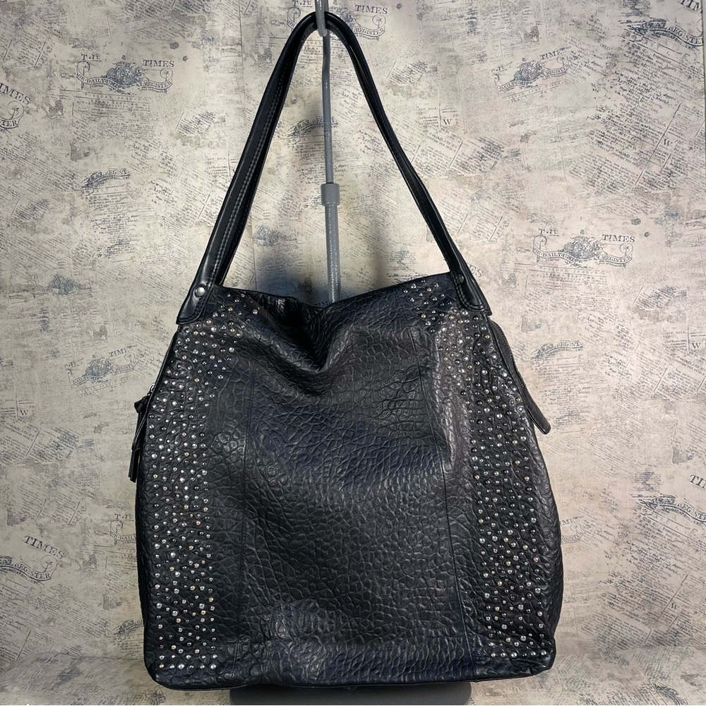 Convalore Black Studded CarryAll Leather Shoulder Tote Bag Large Handbag